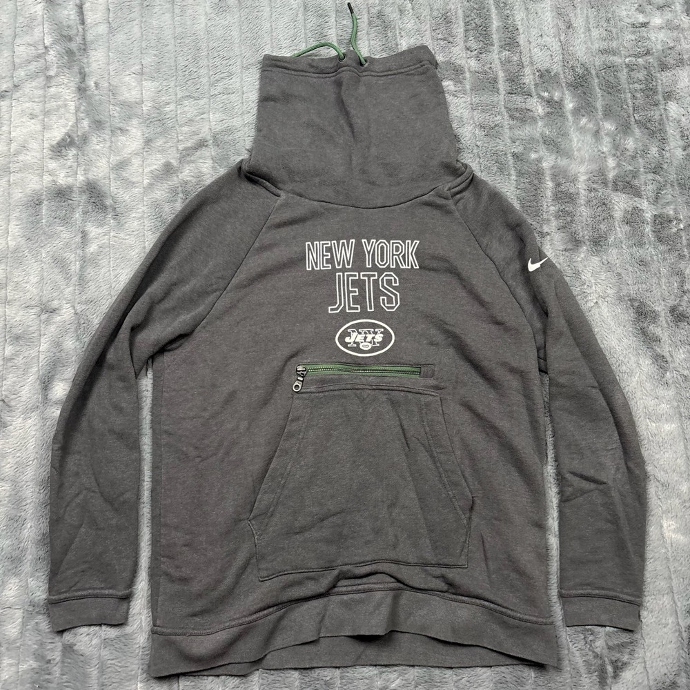 Nike NFL New York Jets Funnel Neck Sweatshirt Gray Womens Medium Zipper Pocket